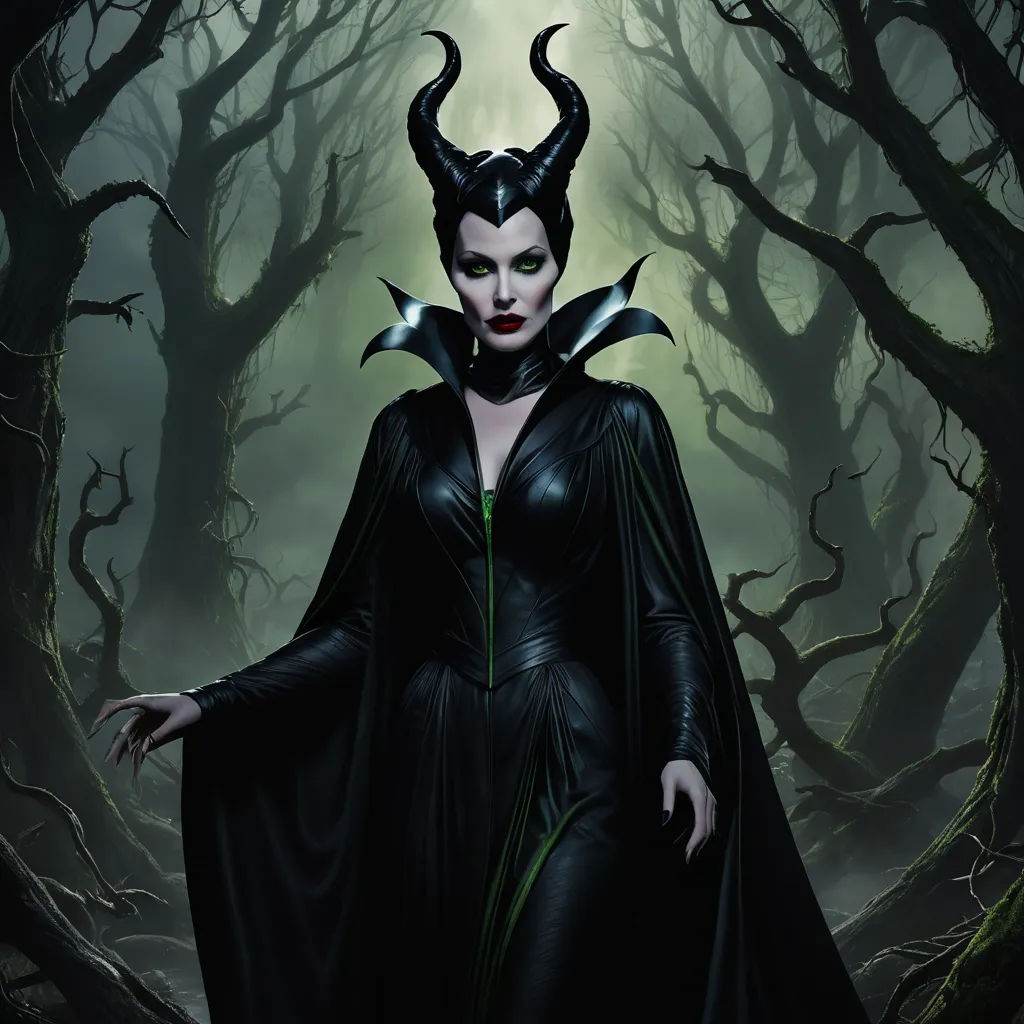 a woman dressed in black with horns and horns on her head standing in a forest with trees and branches, gothic art, a poster, Anne Stokes, dark fantasy