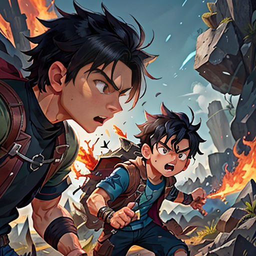 a boy and a girl are fighting over a fire in a game poster for the upcoming frontier of the lost