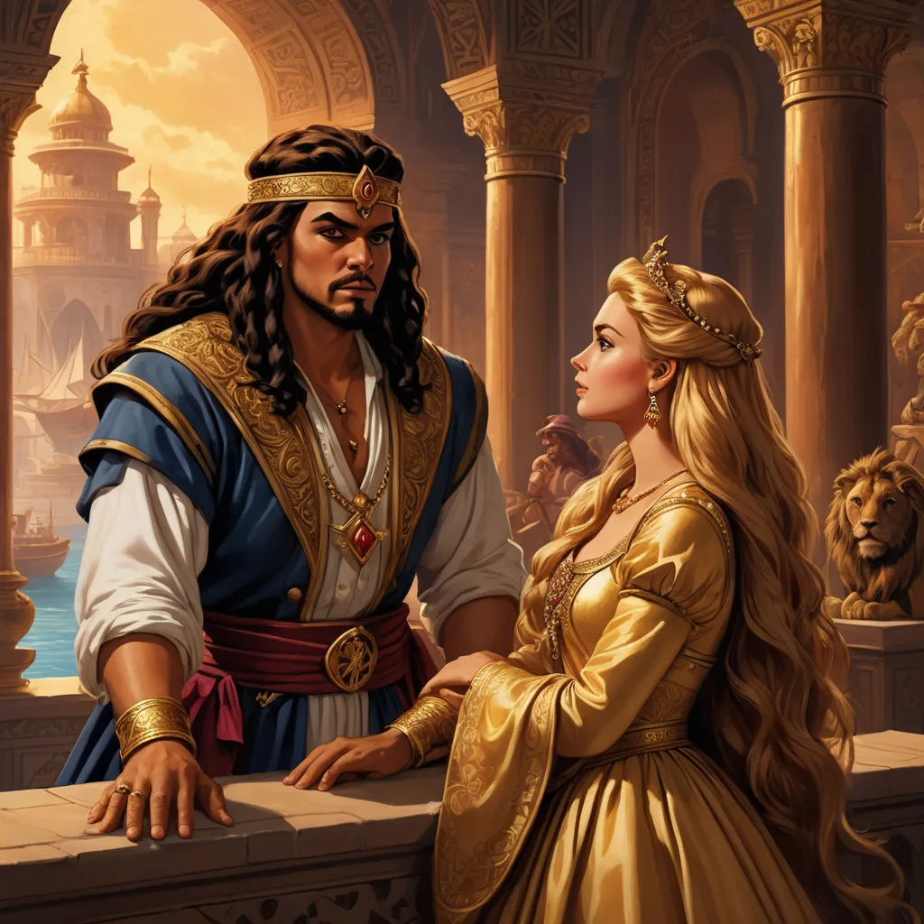 a man and a woman dressed in medieval clothing standing next to each other in front of a castle like setting, fantasy art, a storybook illustration, Altoon Sultan, magic the gathering artwork