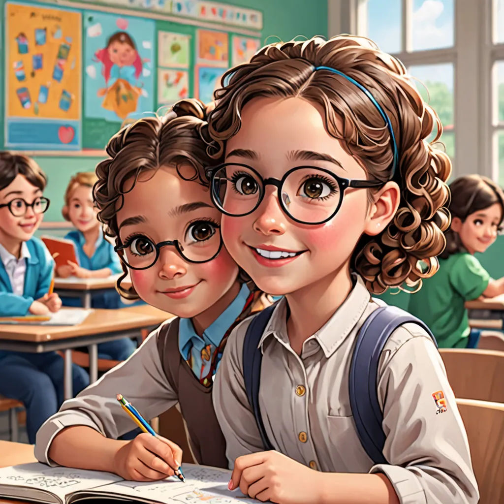 a painting of two children in a classroom with a book and pencil in their hands and a book open to the side, paris school, a detailed painting, Alejandro Burdisio, trending on art station