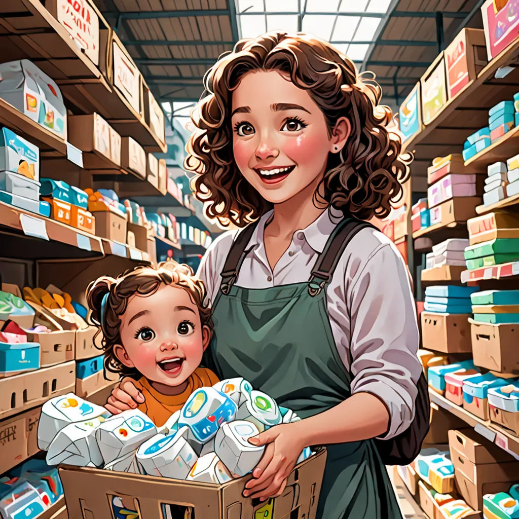 a woman and a child are in a grocery store with boxes of milk and milk cartons on the shelves, photorealism, a storybook illustration, Bourgeois, ultra realistic illustration
