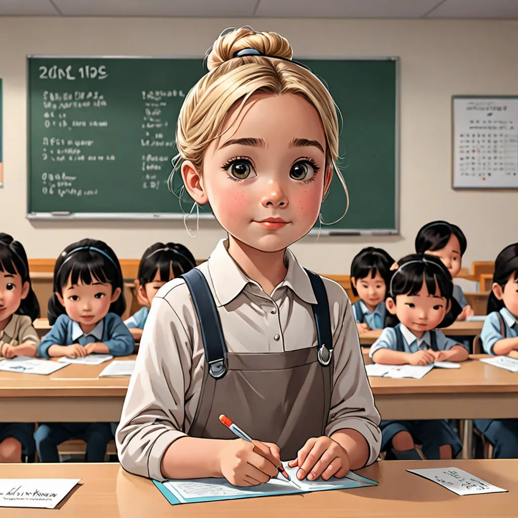 a cartoon girl sitting at a desk in front of a group of children in a classroom with a chalkboard, paris school, a comic book panel, Artgerm, stanley artgerm lau