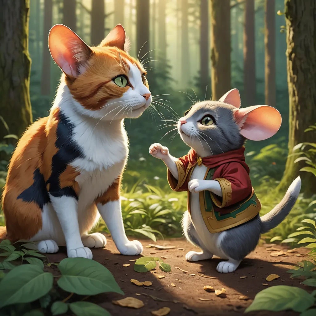 a cat and a mouse are in the woods together, one is giving the other a high five finger, sots art, concept art, Chris LaBrooy, official art