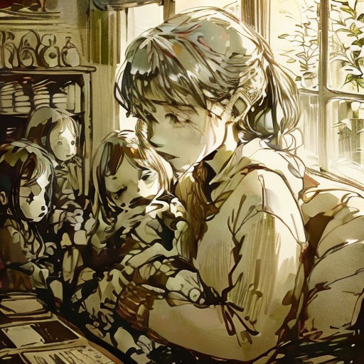 a painting of a child sitting at a desk with a computer in front of him and a cat on the desk