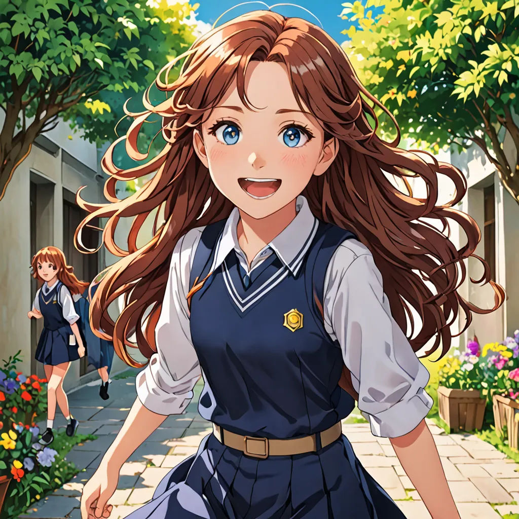 a girl in a school uniform walking down a street with a girl in the background and a girl in the foreground, sots art, a character portrait, Anne Said, official art