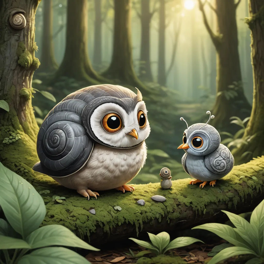 a couple of owls sitting on top of a moss covered forest floor next to a baby bird in the middle of the forest, fantasy art, a storybook illustration, Chris LaBrooy, highly detailed digital painting