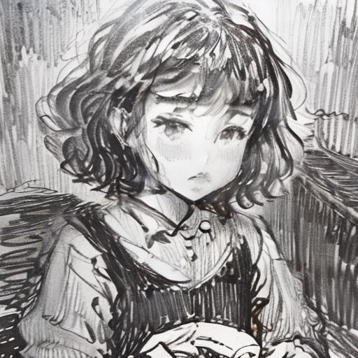 a drawing of a girl sitting on a couch with a book in her hands and a cat in her lap