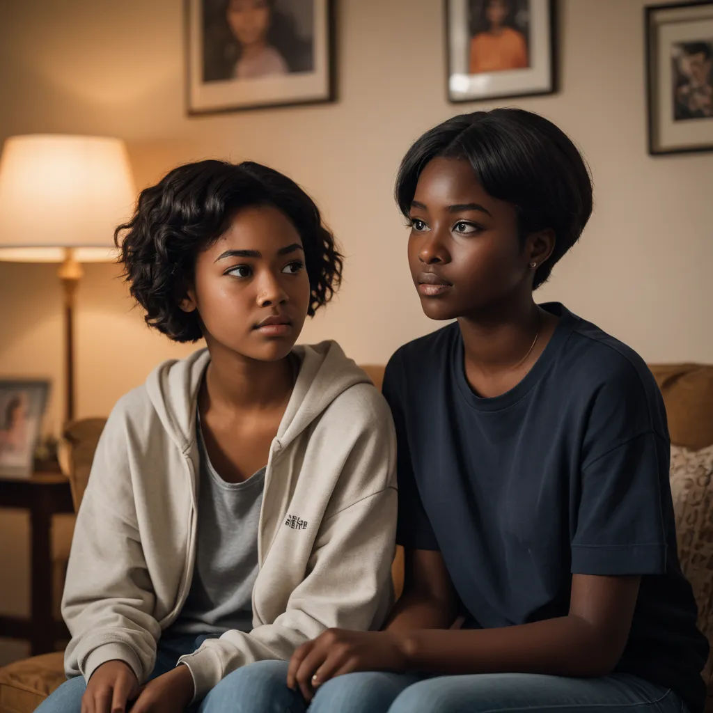two women sitting on a couch in a living room together, one of them is looking at the camera, serial art, a poster, Chinwe Chukwuogo-Roy, promotional image