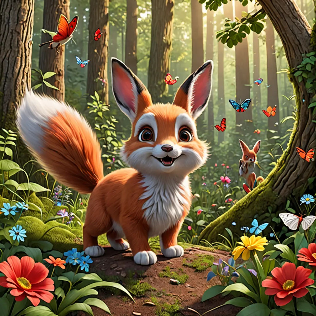 a fox in the woods with butterflies and flowers around it, and a forest scene with butterflies and flowers, furry art, poster art, Chris LaBrooy, official art