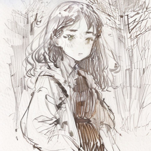a drawing of a girl in a coat and tie holding a bag in her hands and looking down at her phone
