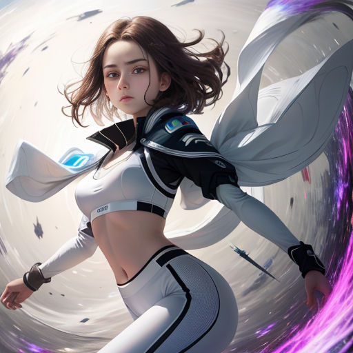 a woman in a futuristic suit with a futuristic background and a futuristic design behind her, with a futuristic background and a circular background