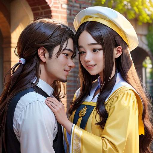 a couple of people that are standing together in front of a building and one is wearing a graduation gown