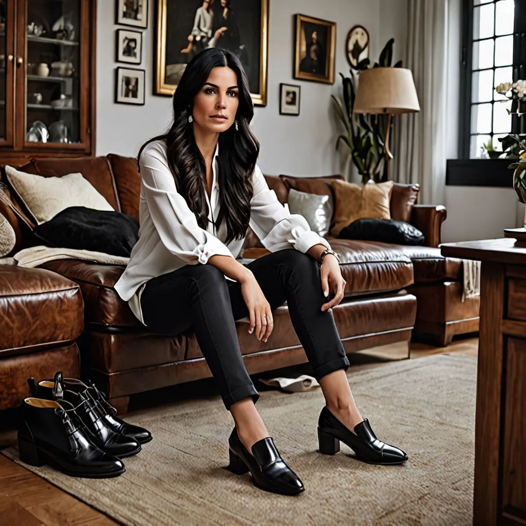 a woman sitting on a couch in a living room next to a couch with a lamp on it and a rug, barbizon school, a character portrait, Christian Hilfgott Brand, promotional image