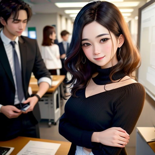 a woman standing in front of a whiteboard in a classroom with other people in the background and a man in a suit