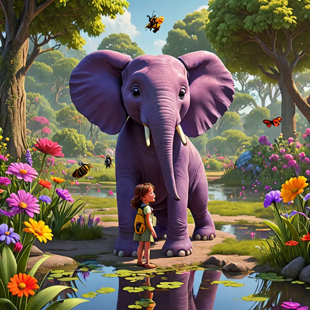 a little girl standing next to an elephant in a field of flowers and butterflies with a butterfly flying above, magical realism, a storybook illustration, Chris LaBrooy, promotional image