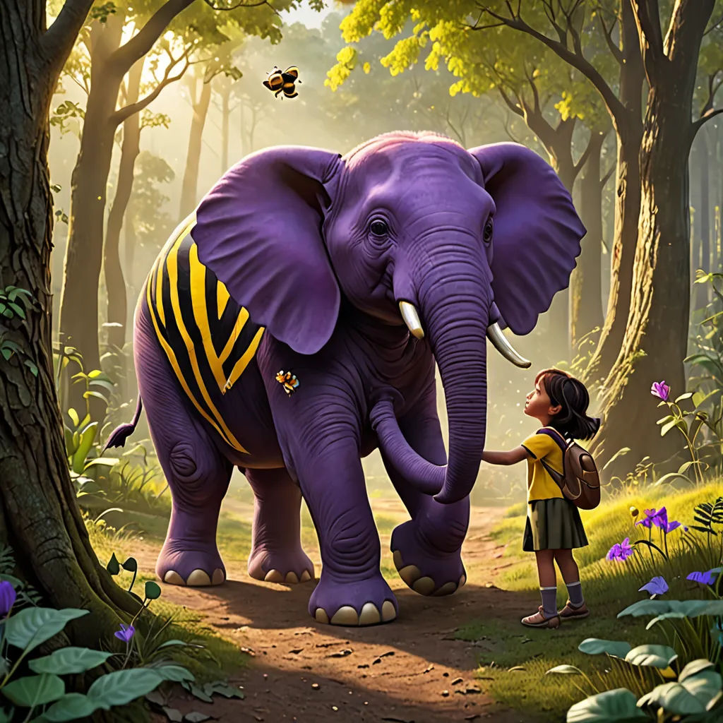 a little girl standing next to an elephant in a forest with butterflies flying above her and a butterfly flying above her head, fantastic realism, a storybook illustration, Chris LaBrooy, promotional image
