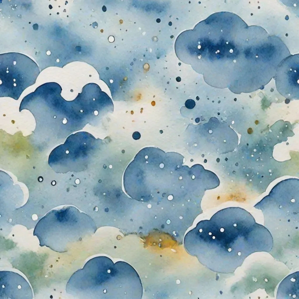 a painting of clouds and stars in the sky with watercolor paint on it, and a blue sky with clouds, Claire Hummel, generative art, a watercolor painting, watercolor