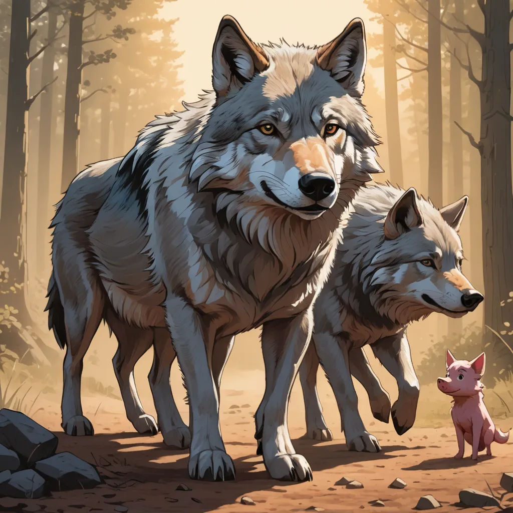 a couple of animals that are standing in the dirt together in the woods with a pig in the foreground, furry art, a storybook illustration, Dan Mumford, official art