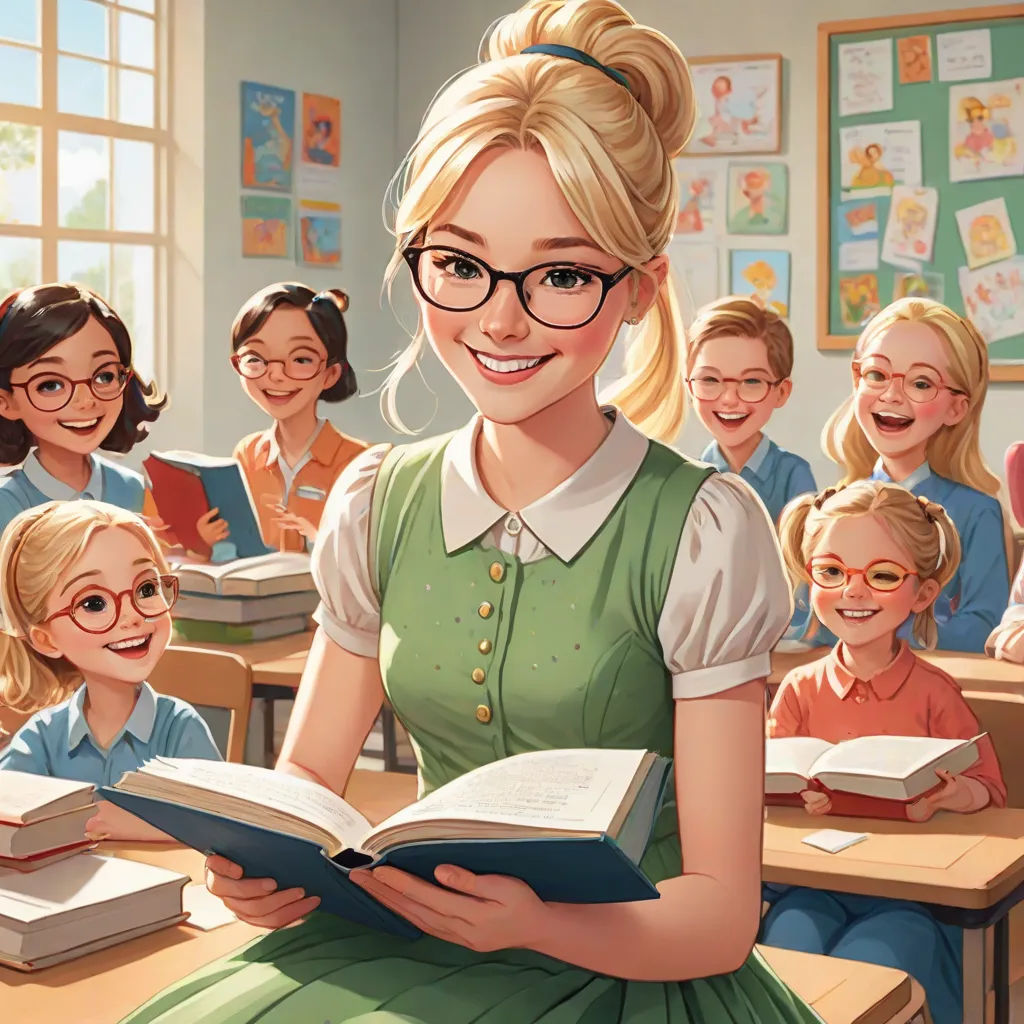 a girl in a green dress is reading a book in a classroom with other children in the background and a teacher in the foreground, remodernism, a storybook illustration, Artgerm, ultra realistic illustration