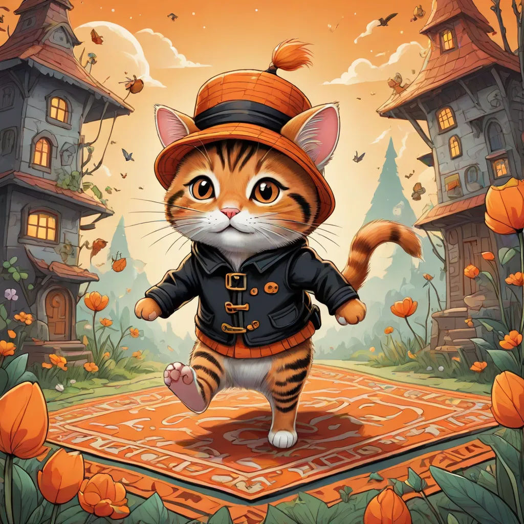 a cat dressed up as a lepretigere standing on a rug in front of a house, pop surrealism, a storybook illustration, Chris LaBrooy, highly detailed digital painting