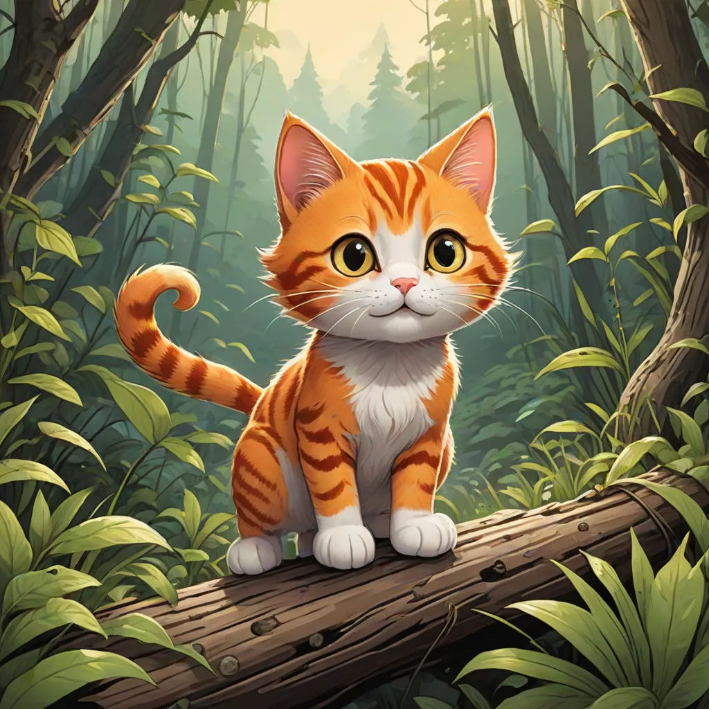 a cat sitting on a log in a forest with a forest background and a sun shining through the trees, sots art, a character portrait, Chris LaBrooy, official art