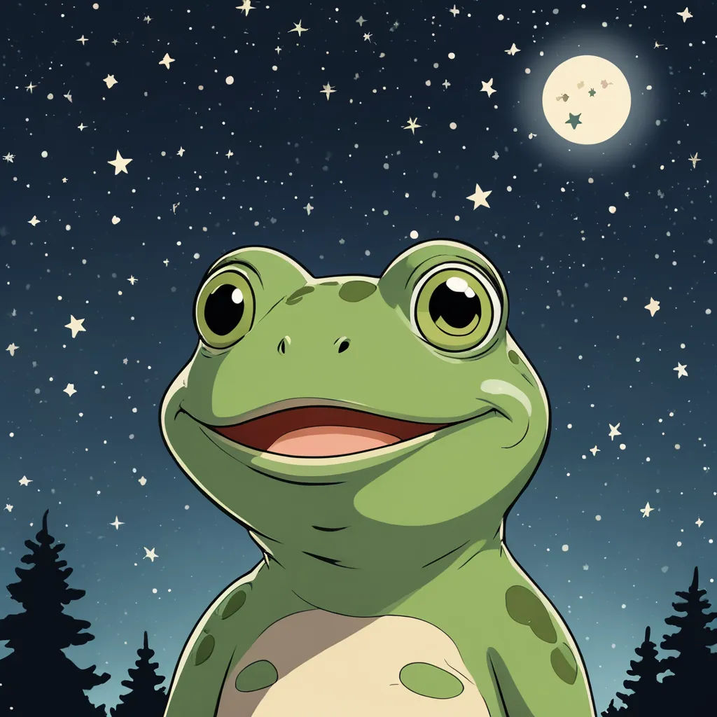 a frog sitting on a rock in the night sky with stars and a full moon in the background with a full moon in the sky, space art, a storybook illustration, Andries Stock, night sky