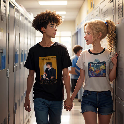 a couple of people that are walking down a hallway together in a hallway with lockers and lockers