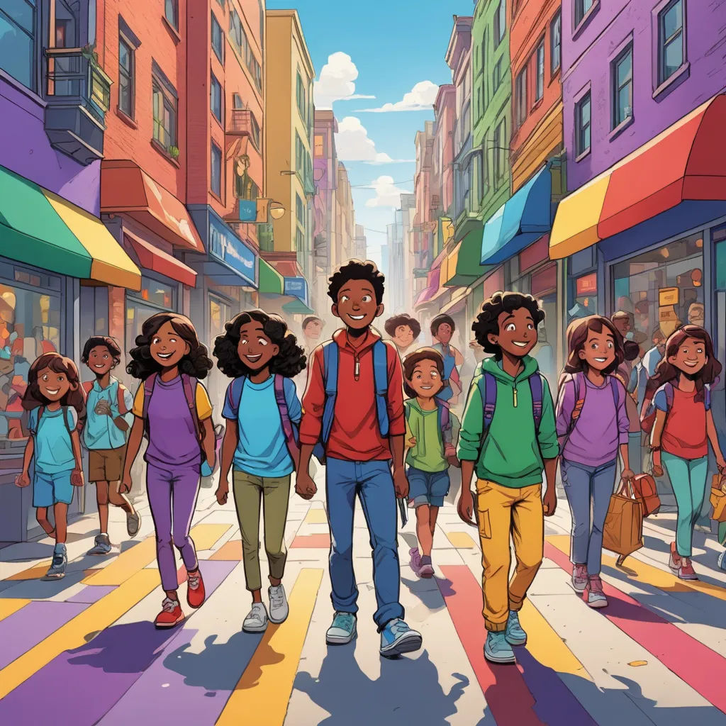 a group of people walking down a street next to tall buildings and buildings with shops on the sides of them, afrofuturism, concept art, Chris LaBrooy, official art