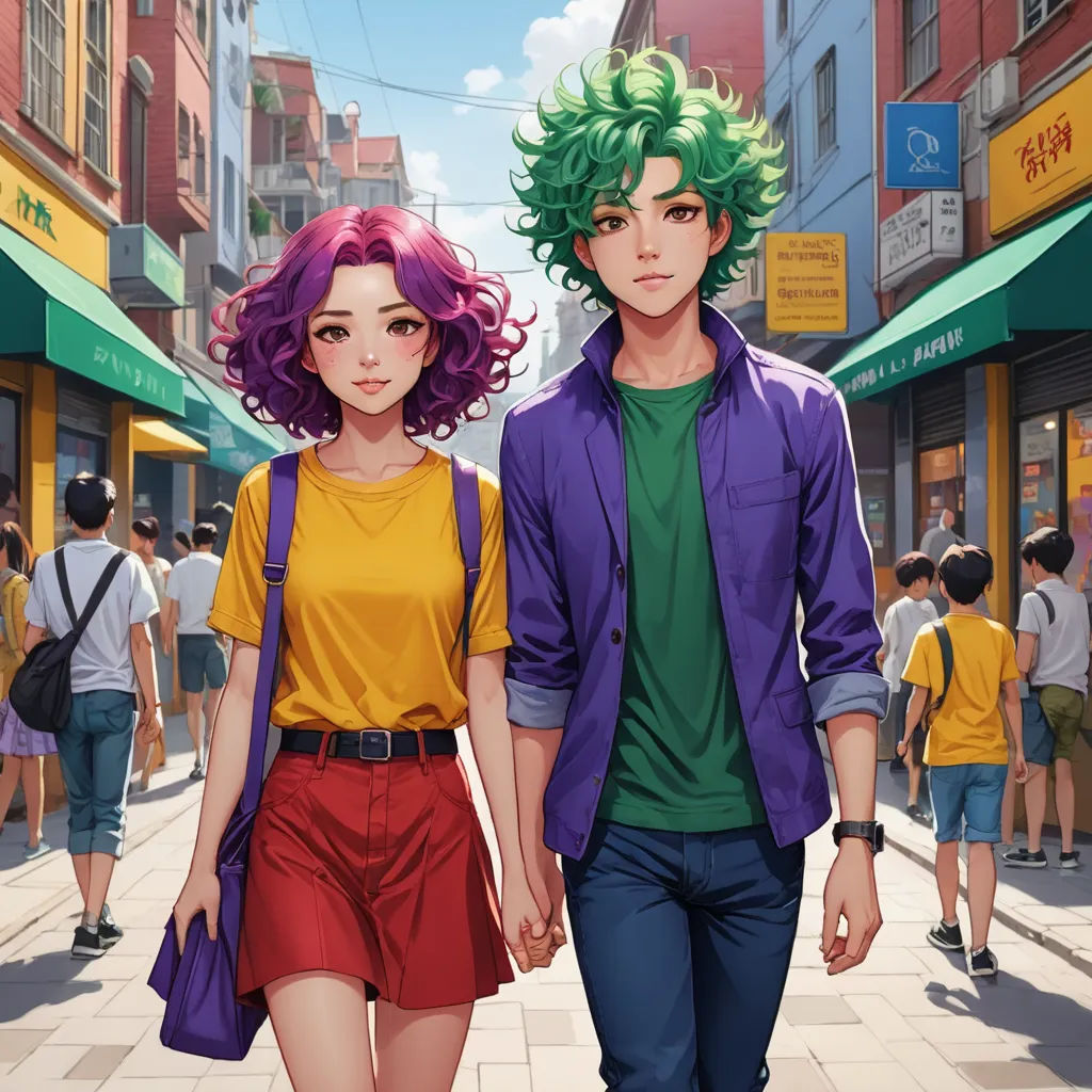 a couple of people walking down a street next to each other on a sidewalk with people walking by them, neo-romanticism, a comic book panel, Artgerm, stanley artgerm lau