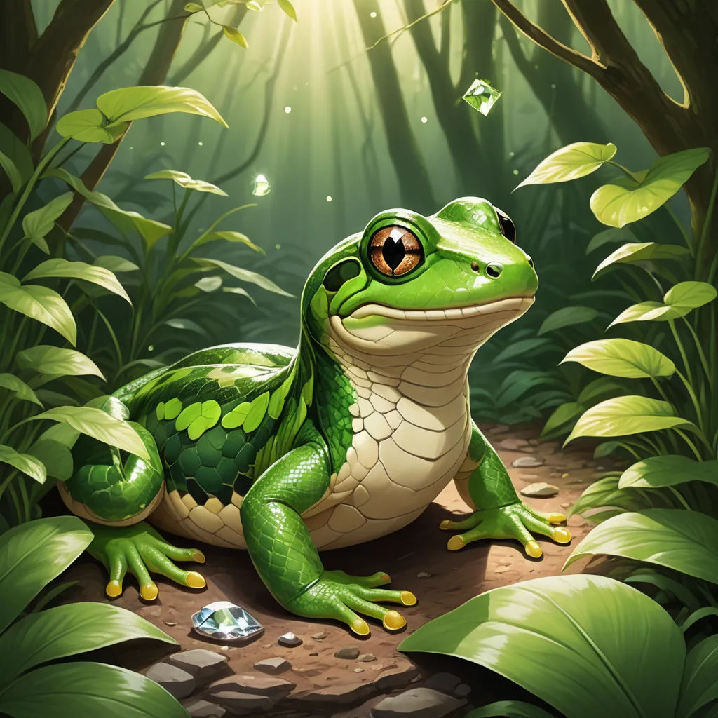 a frog sitting on a rock in a forest with leaves and a butterfly flying overhead in the background of the picture, fantasy art, a character portrait, Chris LaBrooy, magic the gathering artwork