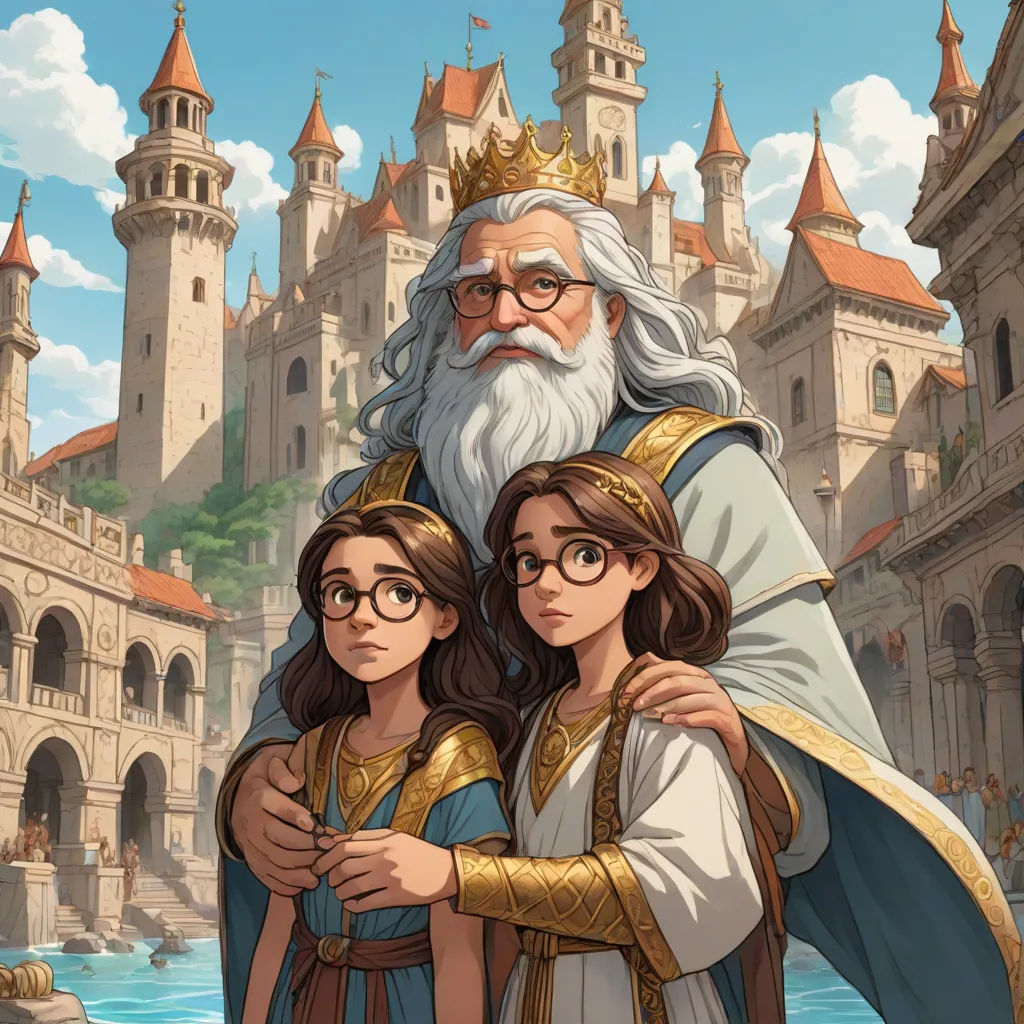 a cartoon of a man and a woman standing next to each other in front of a castle with a giant white beard, rossdraws global illumination, fantasy art, a storybook illustration, Brothers Hildebrandt