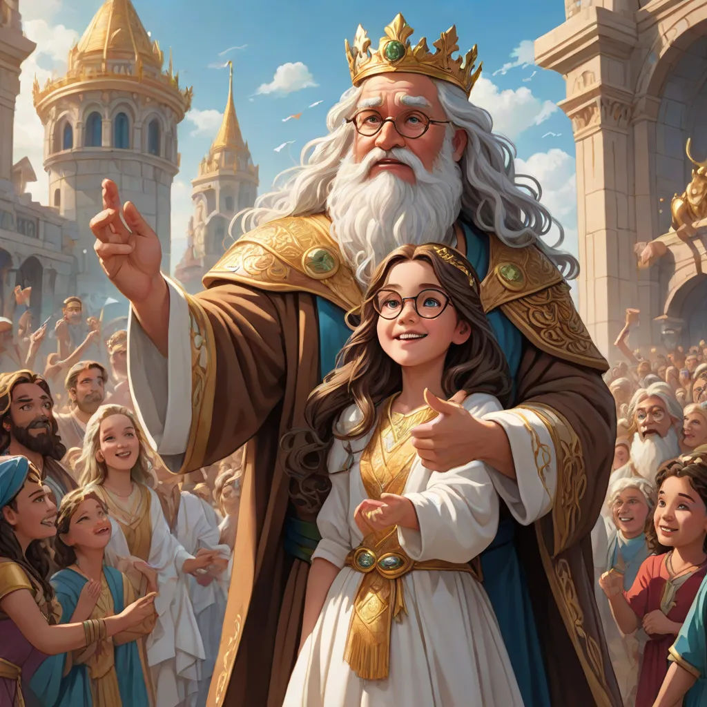 a painting of a man in a crown and a woman in a dress with a long white hair and a beard, magic the gathering artwork, sots art, a storybook illustration, Clint Cearley