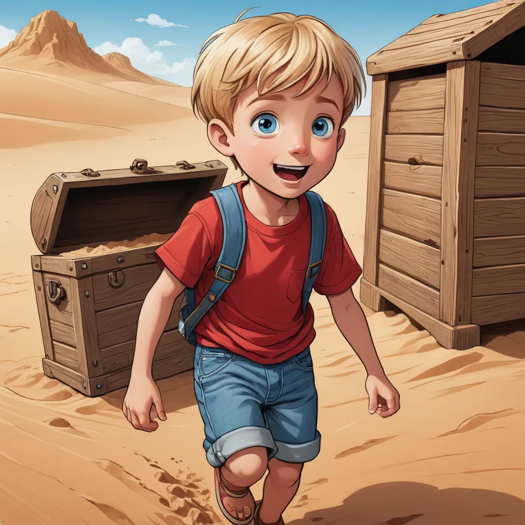 a boy walking in the sand with a suitcase in the desert behind him illustration by alex kohle, serial art, a storybook illustration, Cliff Childs, rossdraws global illumination
