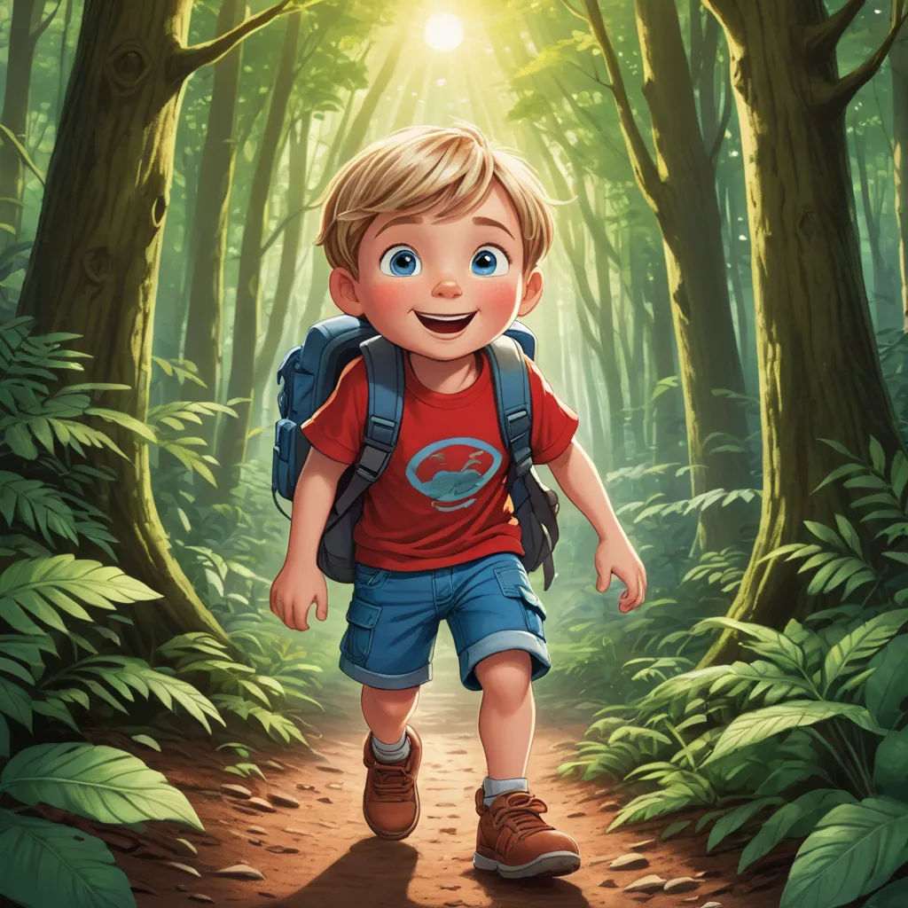 a boy with a backpack is walking through a forest with a bright light coming through the trees and leaves, sots art, a storybook illustration, Aaron Jasinski, rossdraws global illumination