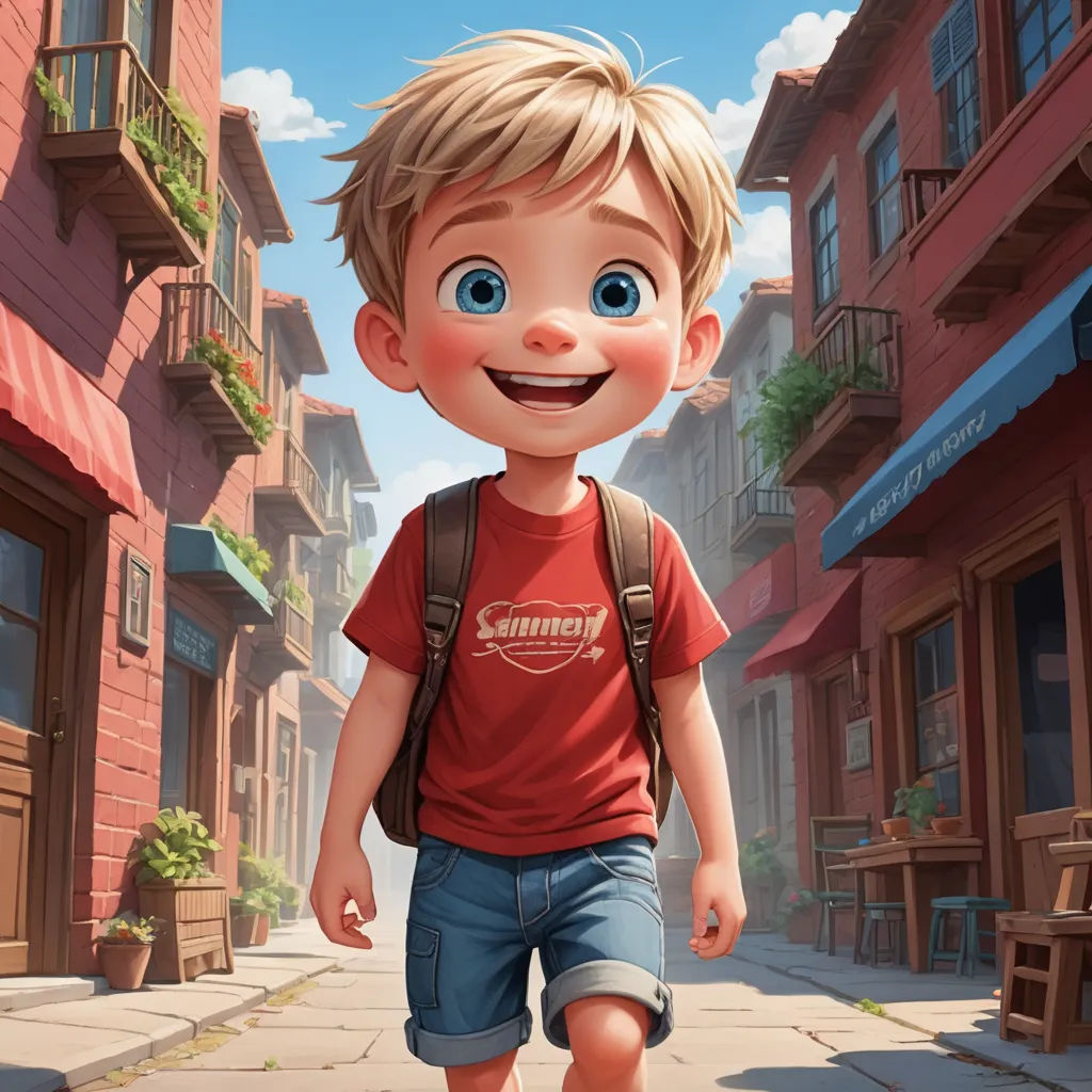 a boy with a backpack is walking down a street in a cartoon style, with a building in the background, photorealism, concept art, Alejandro Burdisio, rossdraws global illumination