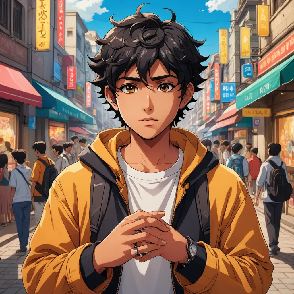a man standing in front of a crowd of people on a street with buildings in the background and a sky with clouds, photorealism, a character portrait, Cedric Seaut (Keos Masons), official art