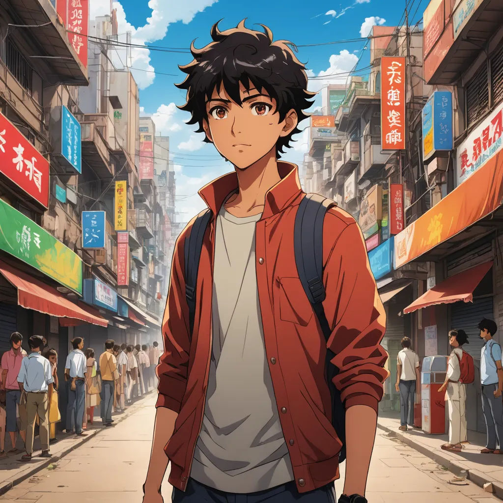 a man standing on a street in front of a crowd of people with signs in the background and a sky with clouds, aestheticism, a character portrait, Cedric Seaut (Keos Masons), anime key visual