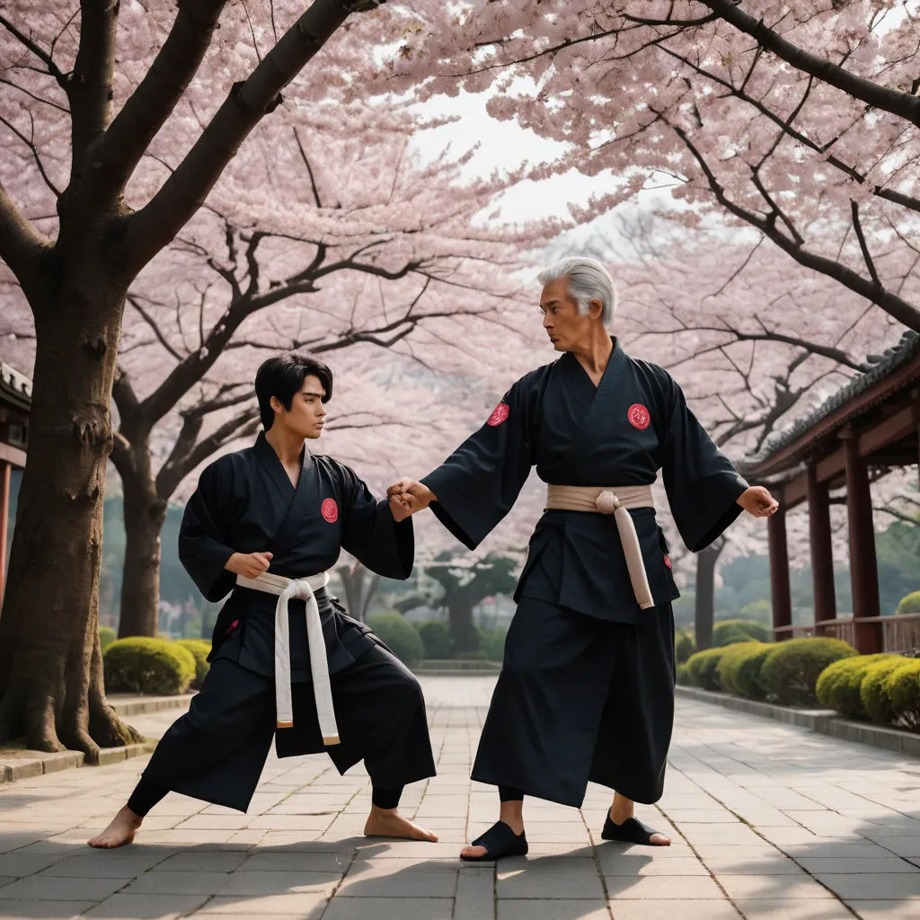 two people in black outfits are holding hands and walking down a path with cherry blossom trees in the background, dau-al-set, a stock photo, Dai Jin, promotional image