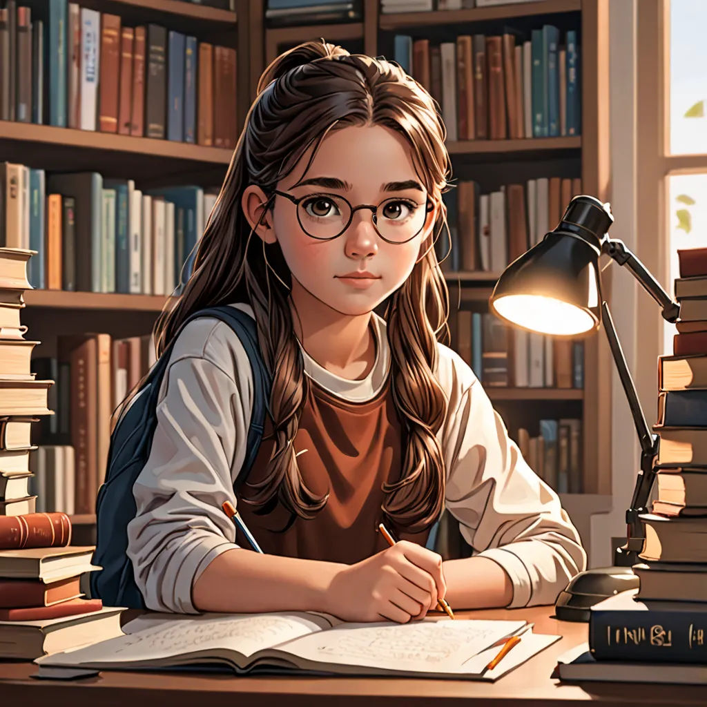 a girl sitting at a desk with a book and a lamp on it in front of a bookcase, academic art, a storybook illustration, Artgerm, stanley artgerm lau