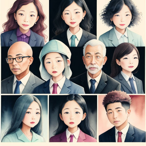 a series of portraits of people in suits and ties, with a woman in a hat and a man in a suit