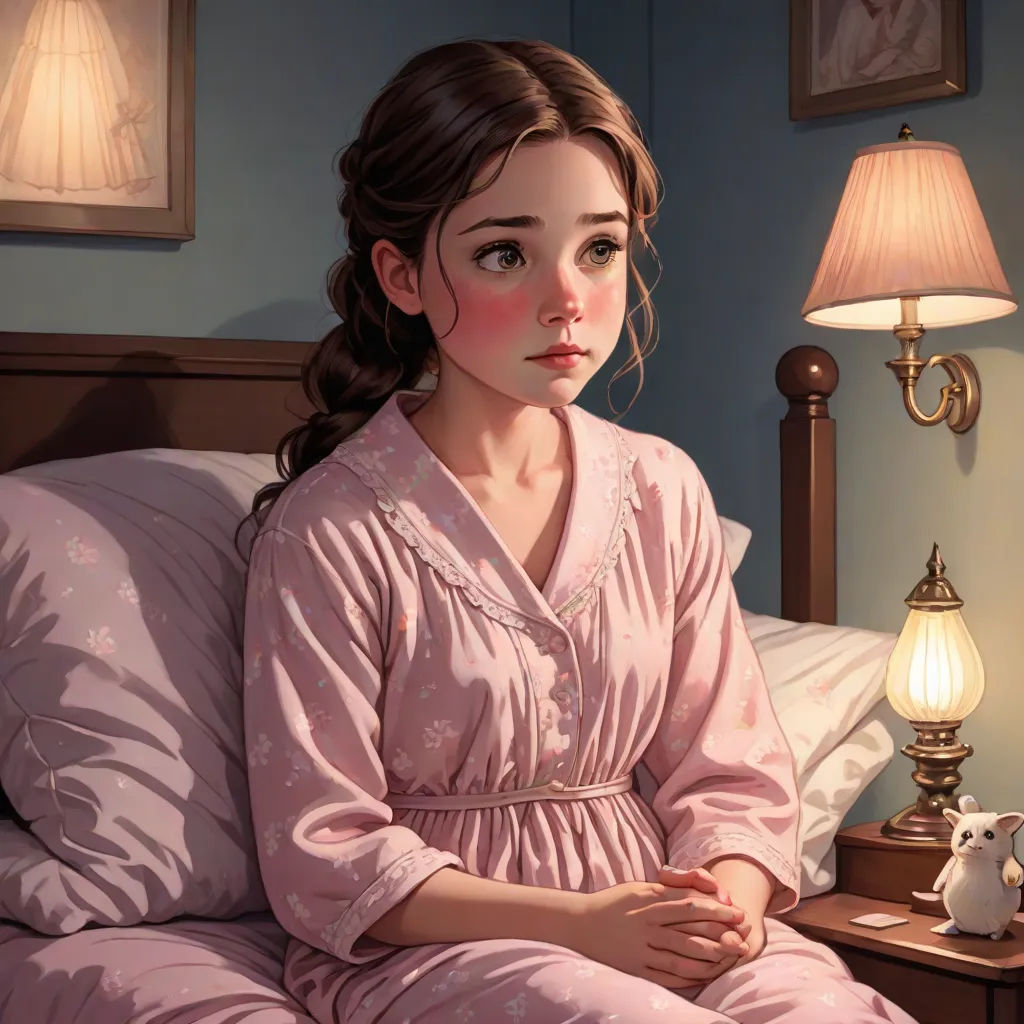 a painting of a woman in a pink robe sitting on a bed with a lamp on the side table, stanley artgerm lau, figurative art, a detailed painting, Evgeny Lushpin