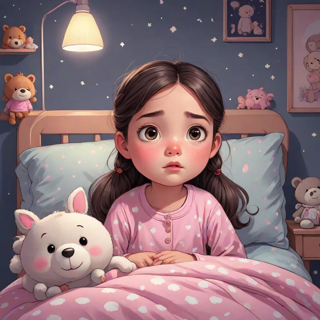 a little girl laying in bed with a stuffed animal next to her and a teddy bear on the bed, cgstudio, shock art, a storybook illustration, disney