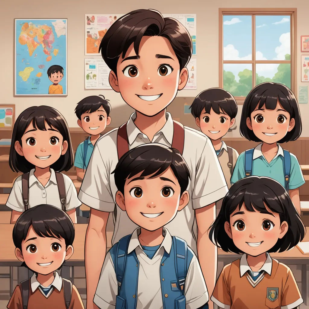 a man standing in front of a group of children in a classroom with a map on the wall behind him, paris school, a stock photo, Adam Manyoki, official art