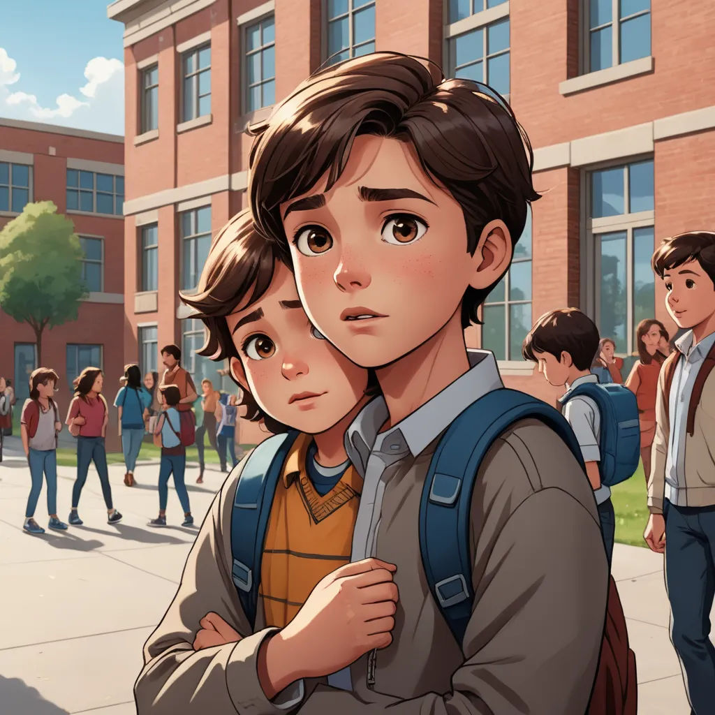a boy and a girl standing in front of a building with a crowd of people walking by them on a sidewalk, vancouver school, a comic book panel, Felix-Kelly, official art