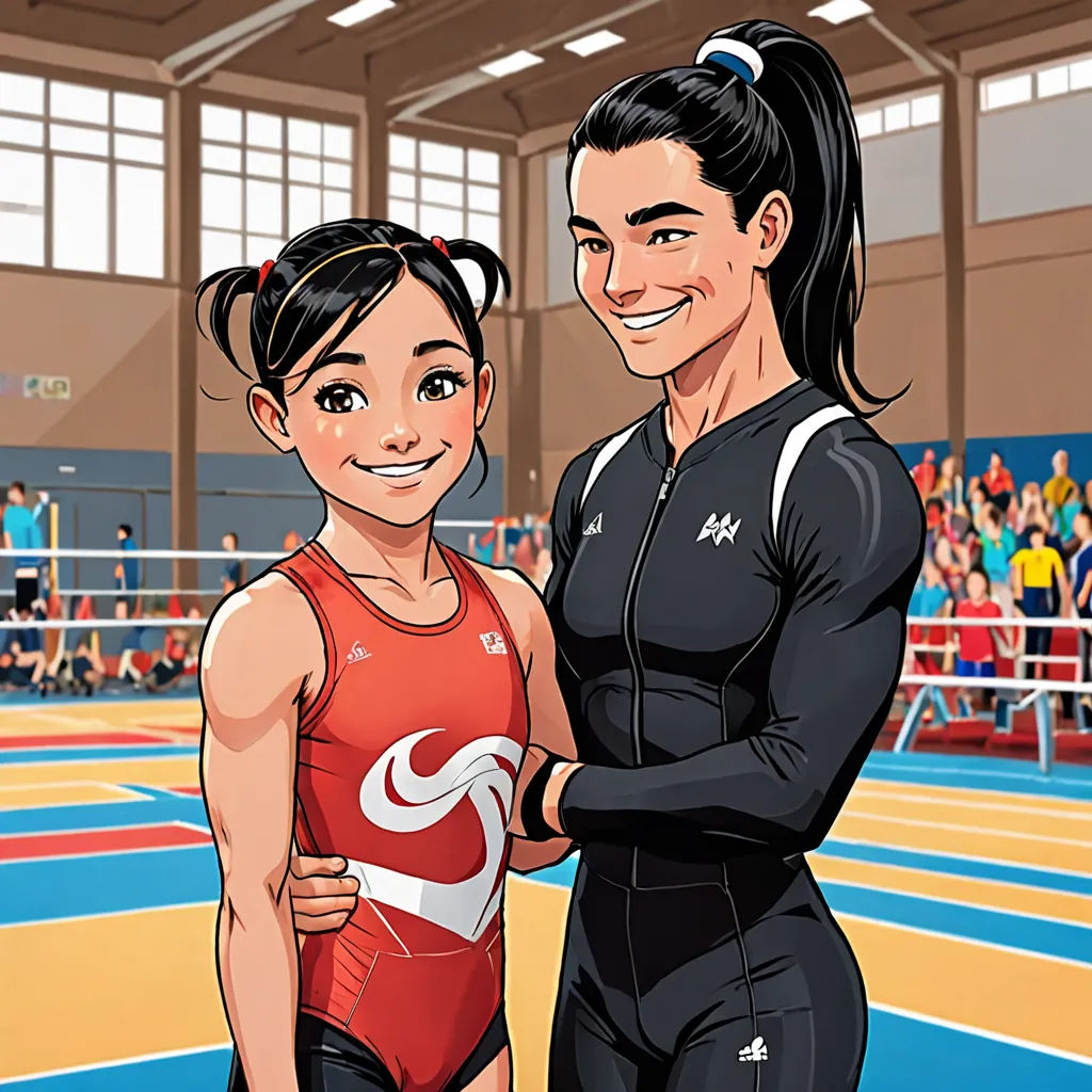 a cartoon of a woman and a girl in a wrestling ring with a crowd in the background and a cartoon of a woman in a wrestling ring, lyco art, a comic book panel, Fabien Charuau, comic cover art