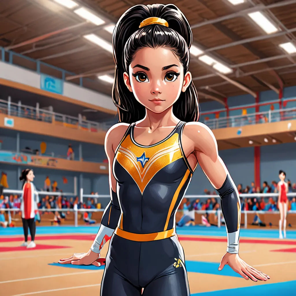 a cartoon of a woman in a gym with a ball in her hand and a crowd of people in the background, lyco art, a character portrait, Elina Karimova, character portrait