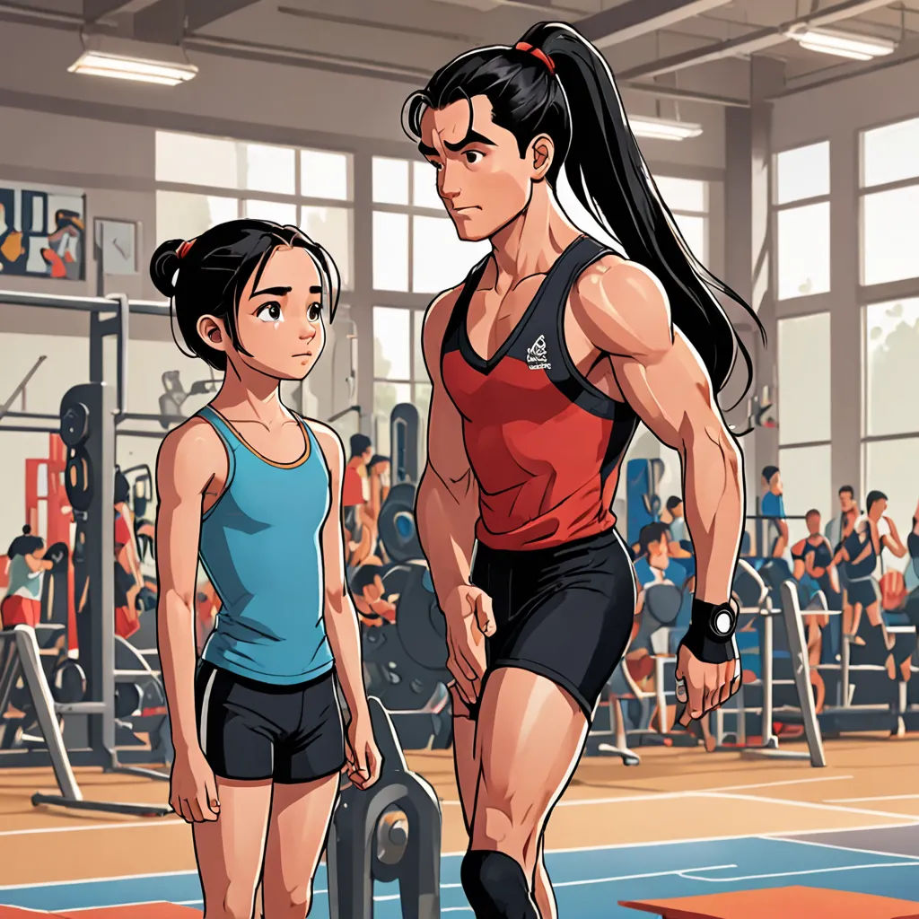 a man and a woman standing in a gym with a racket in hand and a crowd of people in the background, socialist realism, a comic book panel, Dai Jin, official art