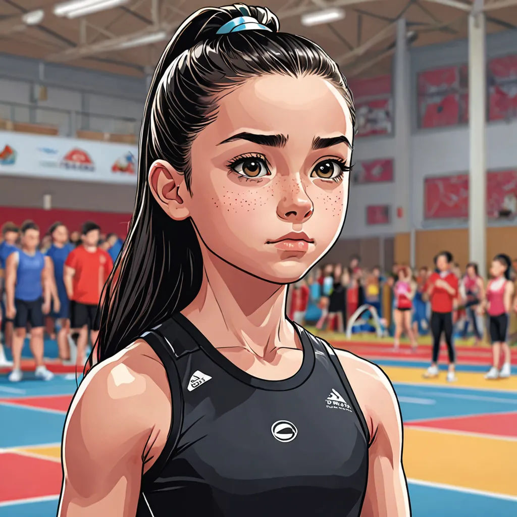 a girl in a black top is standing in front of a crowd of people on a tennis court with a ball in her hand, photorealism, a character portrait, Elina Karimova, official art