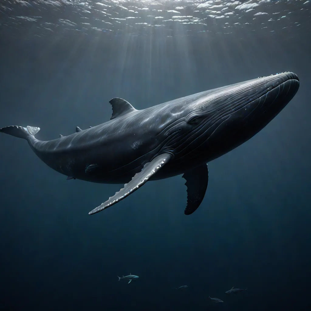 a whale swimming in the ocean with a sunbeam above it's head and a fish below it, Donald Roller Wilson, rayonism, a photorealistic painting, award-winning photograph