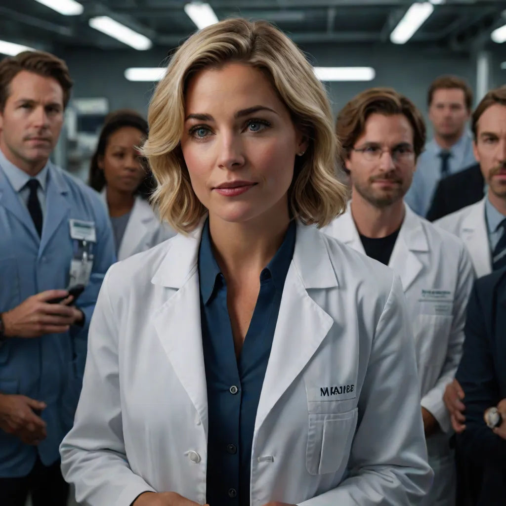 a group of doctors standing in a room together in white coats and ties, all looking at the camera, Constance Gordon-Cumming, neoplasticism, a poster, promotional image